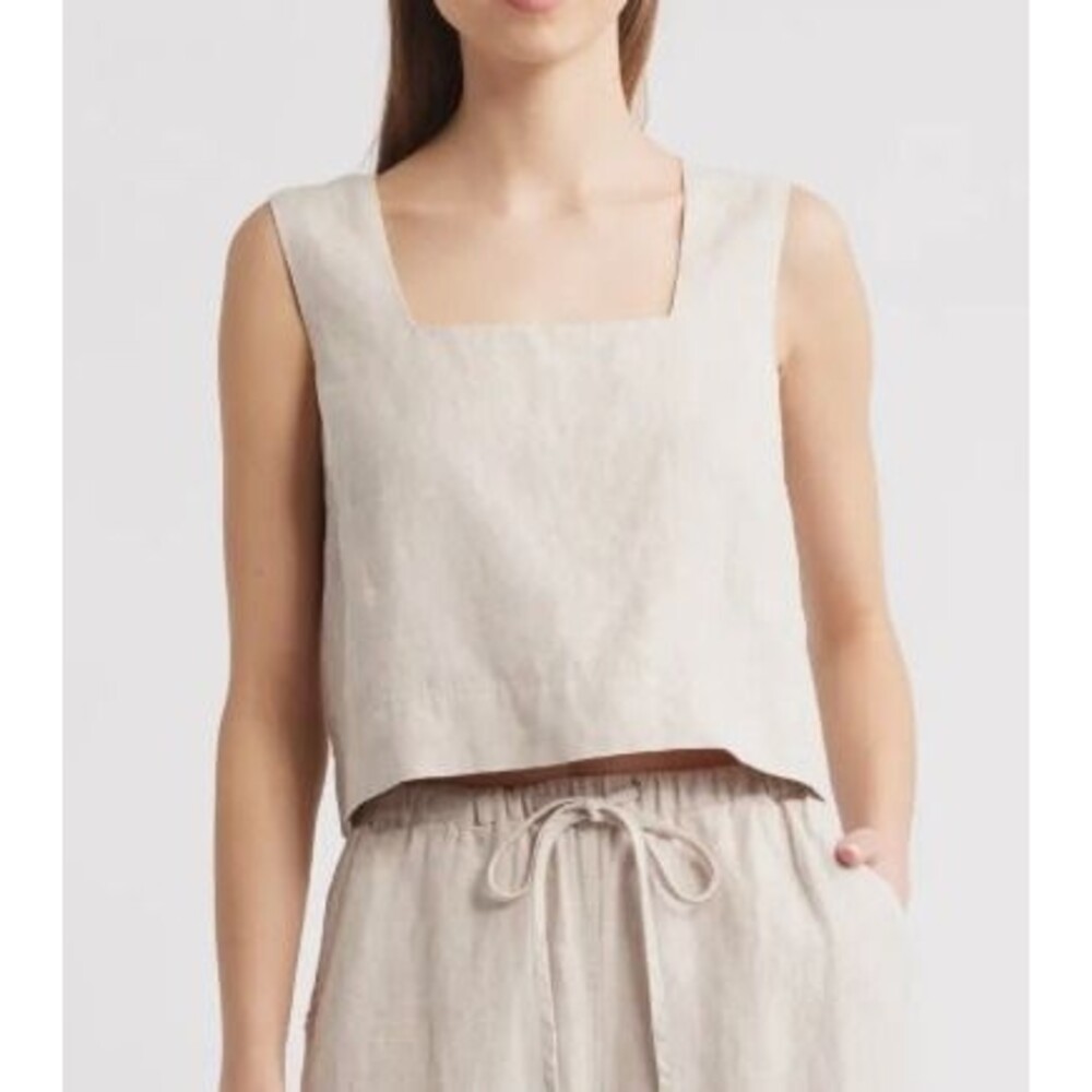 Rails Linen Square Neck Tank Top Akira Beige Heather Flax Women's XS